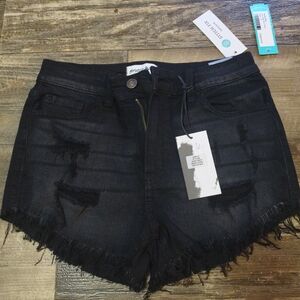 Trendy Black Frayed Jean Shorts